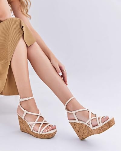 Image of Coutgo Women Platform Wedge Sandals Cork Slingback Wedges Espadrilles Heels Summer Shoes
