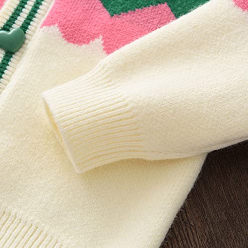 Toddler Cardigan Toddler Girls Winter Love Prints Sweater Long Sleeve Warm Knitted Pullover Knitwear (White, 4-5 Years)2