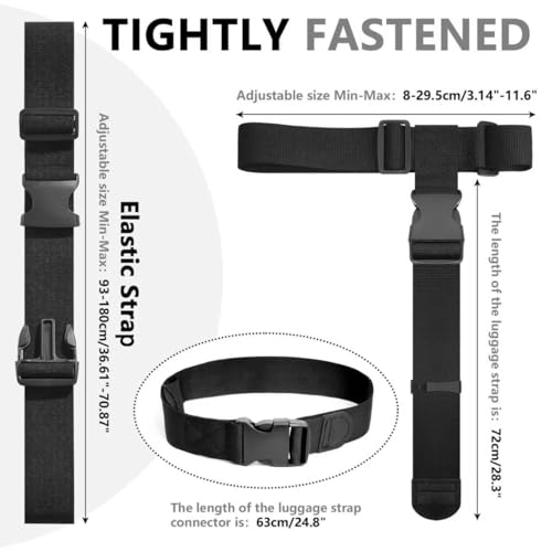 Image of 3 Packs Luggage Straps for Suitcases, 2 Luggage Connector Straps & Elastic Strap, Connect Up to 4 Suitcases & Add a Bag, Heavy Duty Adjustable Travel Belt for 20-32 Inch Luggage, Black