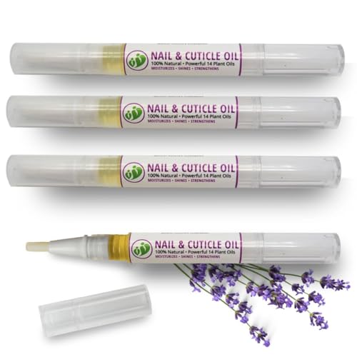 MONA BRANDS Revitalizing Natural Nail Oil Cuticle PEN with 14 Plant oils | Restores &amp; Protects Damaged Cuticles &amp; Nails | Moisturizes, Strengthens, Soothes, Shines (4-PK LAVENDER (2.5 mL each))
