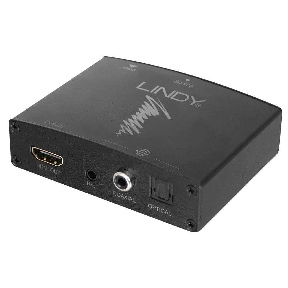Lindy HDMI 4K Audio Extractor with Bypass Resolutions up to UHD 4K Audio Through TOSLink and COAXIAL Digit. and 3.5mm Stereo Analog. 38167 Noir