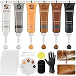 Celepoir Leather Filler Repair Kit, 6 Colors Leather Repair Kit, Mixable Leather Restorer Creamm with Sponge & Polishing Cloth, for Fix Sofas, Car Seats, Jackets, Bags, Purse, Shoes, Holes & Scratch