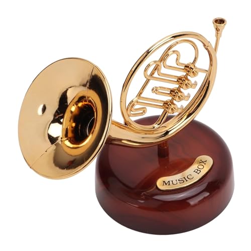 Image of AUGEN Exclusive Music Box Musical 360 rotatable Carousel Children's Wooden Men and Women Birthday Creative Christmas Valentine's Day Gift Home Decoration (French Horn)