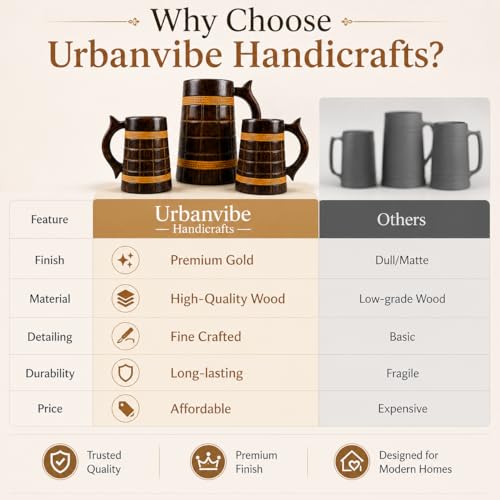 Image of Wooden Beer Bar Combo Set | Barrel Shaped Jumbo Mug | 2 Small Beer Mug 300ML (5 x 4 inches Each) & 1 Large Beer Jug 750ML | Barfi Design