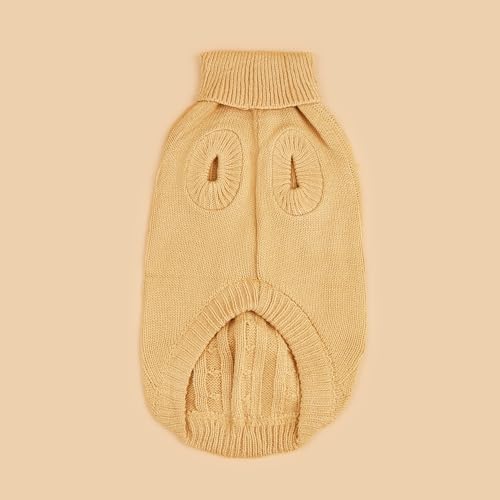 Image of Dog Sweater Soft Warm Turtleneck Knitted Clothes for Small Medium Large Pet | Comfy Wool Knit, Turtleneck & Classic Design, Easy on /off, Warm Winter Girls Boys Dogs Christmas Sweaters, Khaki, XXS