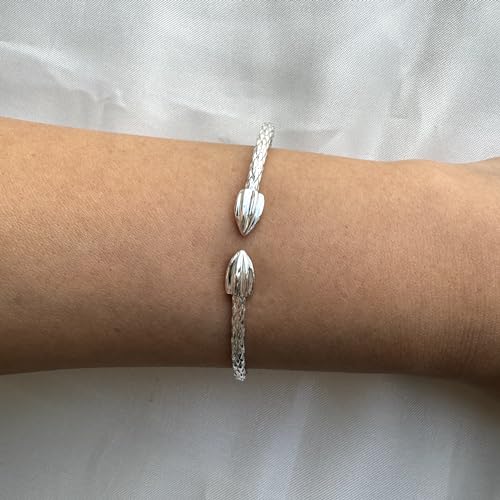 Cocoa Pods Ends .925 Sterling Silver West Indian Bangles Handmade Women Men Bracelets Caribbean Jamaican West Indies Gift Jewelry - PAIR (Made in USA)4