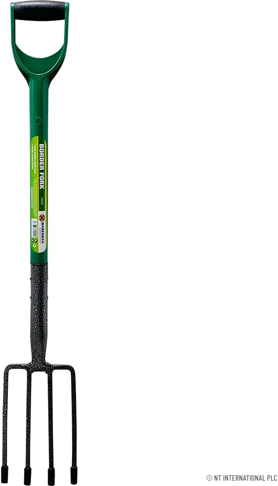 Garden Border Digging Fork - Gardening Hand Tool Carbon Steel 4 Tooth Handle Heavy Duty | Cultivating All Types Of Soil | Garden Pitchfork Tool For Gardening & Digging