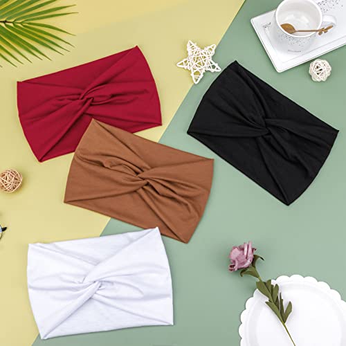 Image of DRESHOW 4 Pack Turban Headbands for Women Wide Vintage Head Wraps Knotted Cute Hair Band Accessories