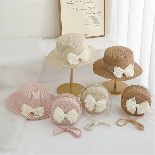 2pcs Handwoven Little Girls Summer Straw Hat Breathable Shoulder Crossbody Bag with Bowknot2