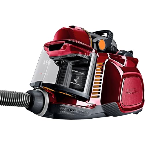 AEG Staubsauger Beutellos, Ideal für Haustierbesitzer, Zusatzdüsen + Spezialdüsen-Set für Tierhaare, 750 Watt, 9 m Aktionsradius, 1,4l Staubbehälter, Waschbarer Hygiene Filter, Leise, Rot, LX7-2-CR-A