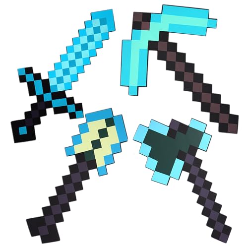jiushen 4pcs Sword Pickaxe Axe and Shovel Toy Weapon Set,Kids Role-Play Foam Weapons Accessory for Game Fans Halloween Christmas and Party