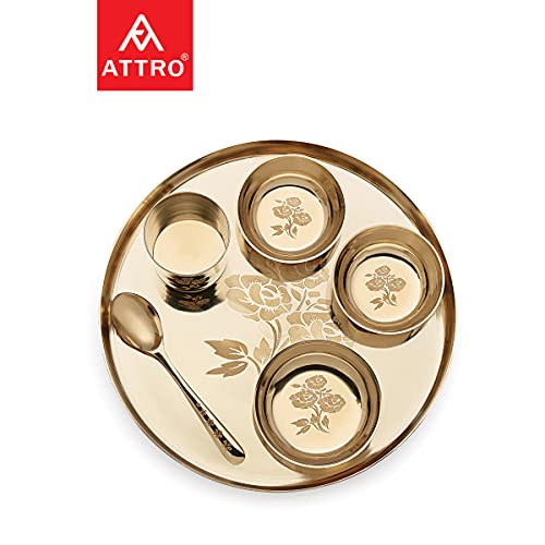 Image of Attro Satvik Kansa Carving Finish Dinner Set,6 Pieces,Gold