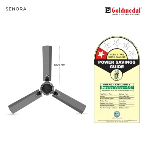 Image of Goldmedal Senora 1200 mm BEE Certified Star Rated Decorative Ceiling Fan | Anti Dust| High Air Delivery| High RPM | 2 years Warranty (Grey Goose)