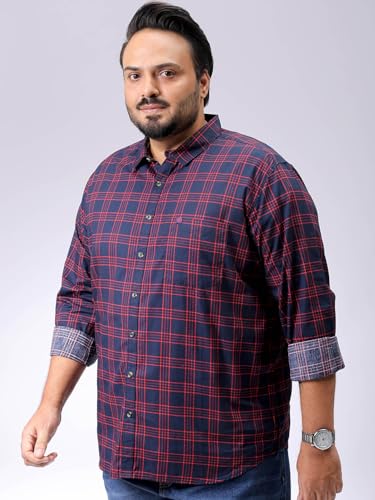 Image of Hardsoda by The Indian Garage Co Men Plus Size Regular Fit Checkered Cutaway Collar Full Sleeves Casual Shirt