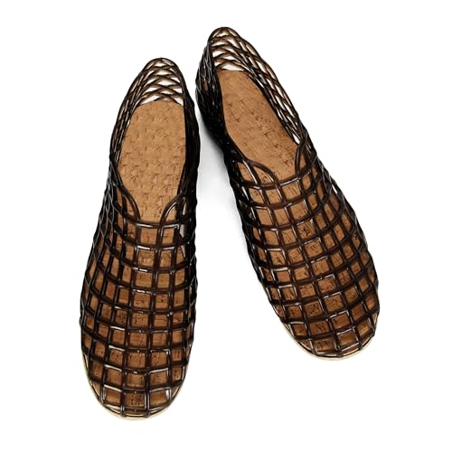 Image of Jelly Mesh Ballet Flats for Women Fishnet PVC Clear Hollow Jellies Sandals Comfortable Beach Ballerina Flats Shoes