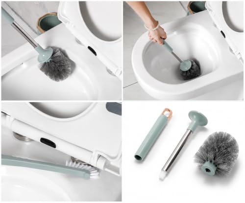 Image of Vasukie Toilet Brush and Holder Set, with a Extra Crevice Cleaning Brush Deep Cleaning Toilet Bowl Brush for Bathroom Toilet Brushes for Bathroom Wall Mounted Water Drop (Baby Blue)