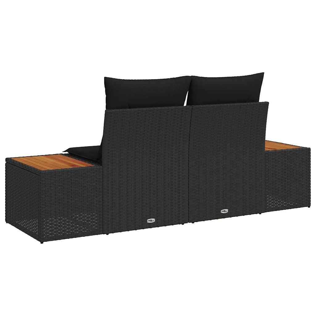 Sofa ogrodowa, czarna, 184 x 62 x 85 cm, polirattanowa sofa outdoorowa ze stalową ramą, 2-osobowy mebel wypoczynkowy do ogrodu, na taras, balkon, odporna na warunki atmosferyczne