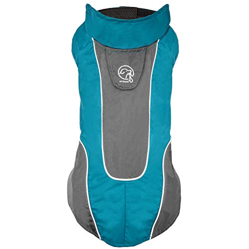 Embark Pets Capa de chuva, leve e impermeável para cães - grande, azul e cinza, ajustável, refletora