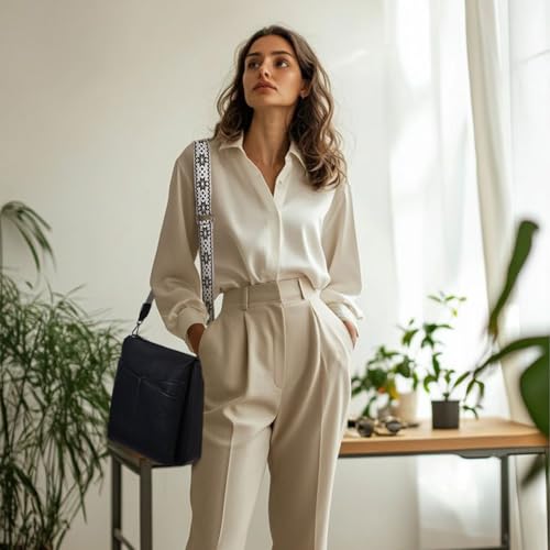 POIUGOYA Leather Crossbody Bags for Women,Medium Dual Main Pockets Crossbody Purse,Lightweight Shoulder Bag for Travel/Work2