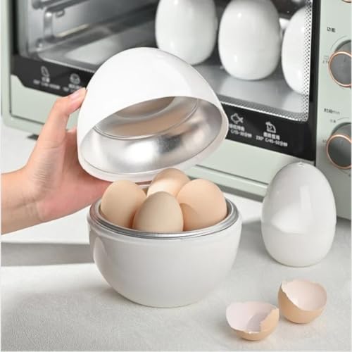 Olla de huevos para microondas con agujeros de ventilación para evitar el sobrecalentamiento, plástico ABS y capa interior de aluminio, cocina huevos suaves o duros y vaporiza verduras (huevo blanco)