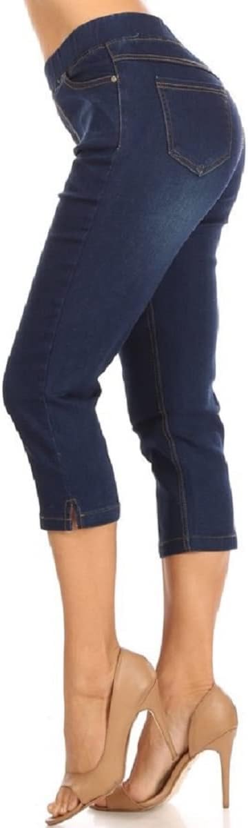 Jvini Women's Capri Jeans Skinny Jeggings Pull-On Denim Capris Pants with Pockets Regular & Plus Size - Image 2