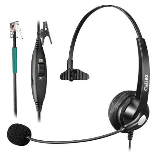 Callez Corded Telephone Headset for Polycom Office Phone with Noise Cancelling Mic, RJ9 Mono Phone Headset Compatible with Polycom Plantronics Avaya ShoreTel Toshiba Digium Landline Deskphones