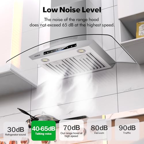 Image of 30 inch Wall Mount Range Hood, 900 CFM Kitchen Vent with Gesture & Remote & Touch Control, Ducted Stainless Steel with Tempered Glass Kitchen Hood with Memory Mode, Adjustable Lights