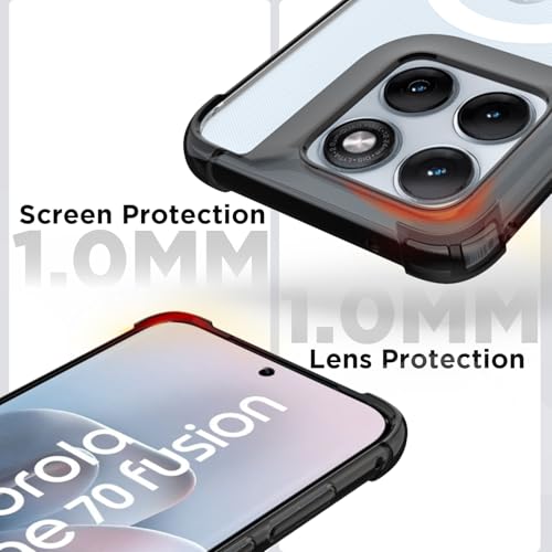 Image of RIGGEAR Shockproof Clear Hybrid Airbag Armor Magnetic Back Cover Case Compatible with MagSafe Accessories for Motorola Moto Edge 70 Fusion 5G (Clear-Black TPU Bumper + Transparent PC)(White)