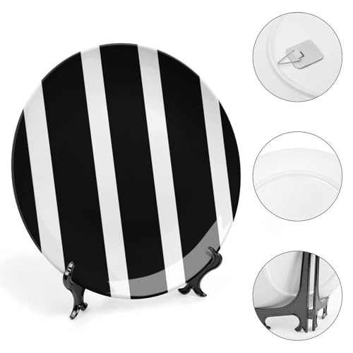 Plato decorativo de porcelana hueso rayas blanco negro 7 pulg miniatura 4