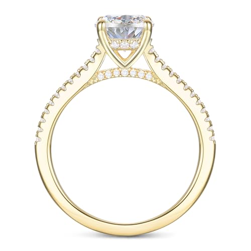 14K Yellow Gold Moissanite rings, 2CT Oval Cut Moissanite Engagement Ring, 14K Gold Hidden Halo Moissanite Rings for Women2