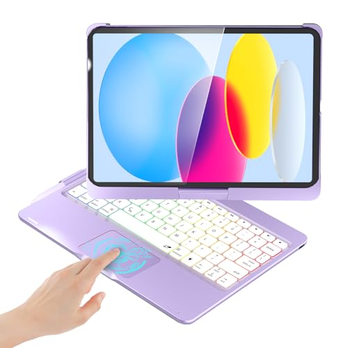 Image of BABG for iPad 10th 11th (A16) Case with Keyboard&iPad Air 11(M4,M3,M2),360Swivel,7 Use Modes,Rainbow Backlight Keyboard for iPad Pro 11(1st /2nd /3rd /4th Gen)&iPad Air 5th /Air 4th- Purple