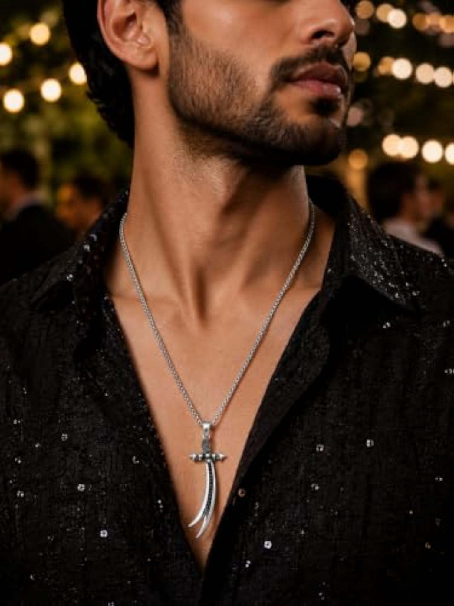 Men's Gothic Silver Tone Sword Pendant Necklace
