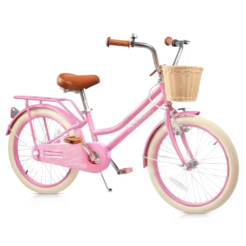 kaiwrxin 20 Inch Girls Bike, Single Speed Kids' Bicycles with Basket and Kickstand, Kids Beach Cruiser Bike for Girls, Adjustable Seat, Multiple Colors (Pink)