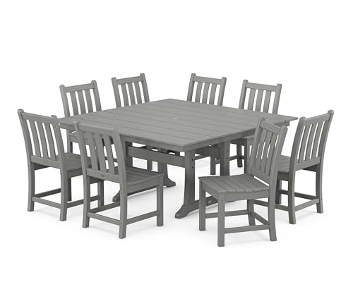 Polywood Traditional Garden 9-Piece Outdoor Dining Set, Seats 8, HDPE Patio Furniture, All-Weather Dining Table and Chairs, Slate Grey