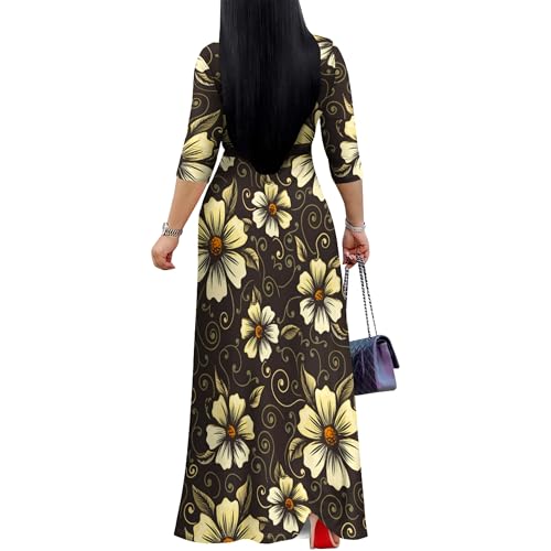 Image of PinkPatty Women's Print Maxi Dresses 3 /4 Sleeve Flowy Long Dress V Neck Wrap Tie Waist Sundress