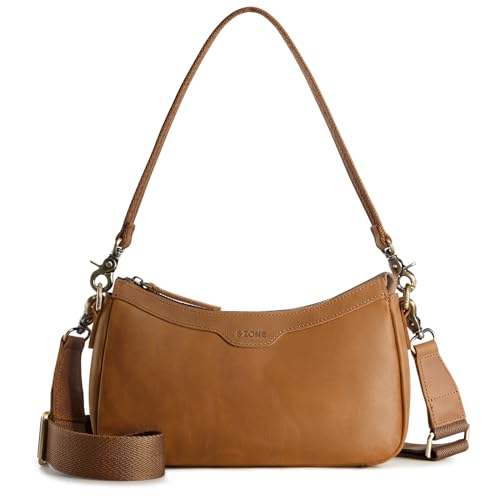 S-ZONE Leather Shoulder Bag for Women Small Crossbody Bags Hobo Purses with 2 Straps