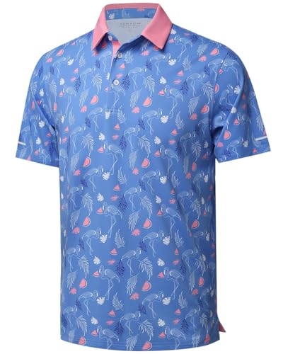 Image of Golf Shirts for Men - Dry Fit Moisture Wicking Short Sleeve Performance Sport Casual Striped Collared Mens Polo Shirt