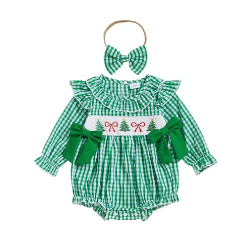 My First Christmas Baby Girl Outfit Newborn Santa Smocked Bubble Romper Christmas Tree Bodysuit Cute Xmas Clothes