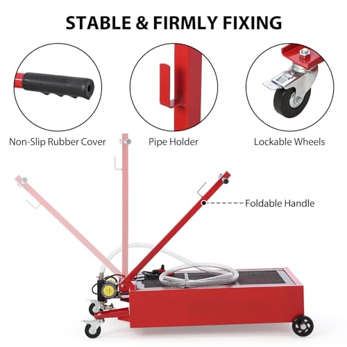 Image of Garvee 20 Gallon Oil Drain Pan Oil Drain Tank with 12V Electric Pump, 76L Low Profile Oil Drain Pan, Oil Change Pan with T Foldable Hand and Wheels, 8FT Hose Oil Drain Cart (Electric Pump - New)