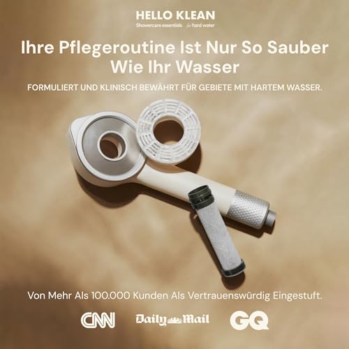 Hello Klean Reinigender Duschkopf - Filtert Metalle/Chlor/Verunreinigungen aus dem Wasser - verbessert Haut- & Haarqualität - erhöht den Wasserdruck bis zum 2fachen - reduziert Wasserverbrauch um 25%