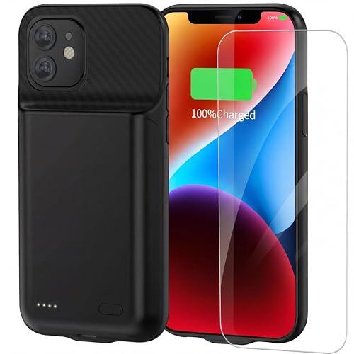 FLSTOR 13800mAh Battery Case for iPhone 12 & iPhone 12 Pro Heavy Duty Rechargeable Charging Case with Screen Protector Compatible with iPhone 12 6.1 inch Models Black