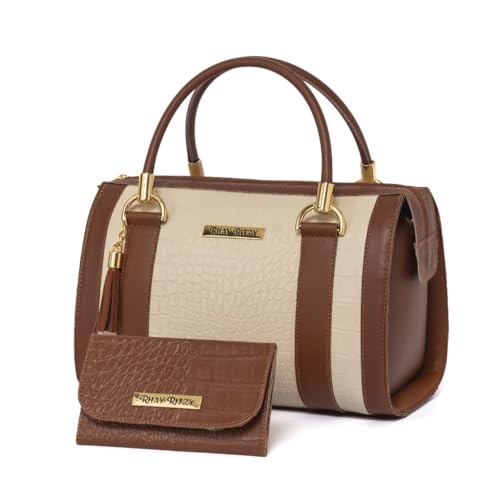 Kit Bolsa Baú com Carteira Feminina Bicolor de Mão e Alça para ombro Transversal (Off-white com Caramelo)