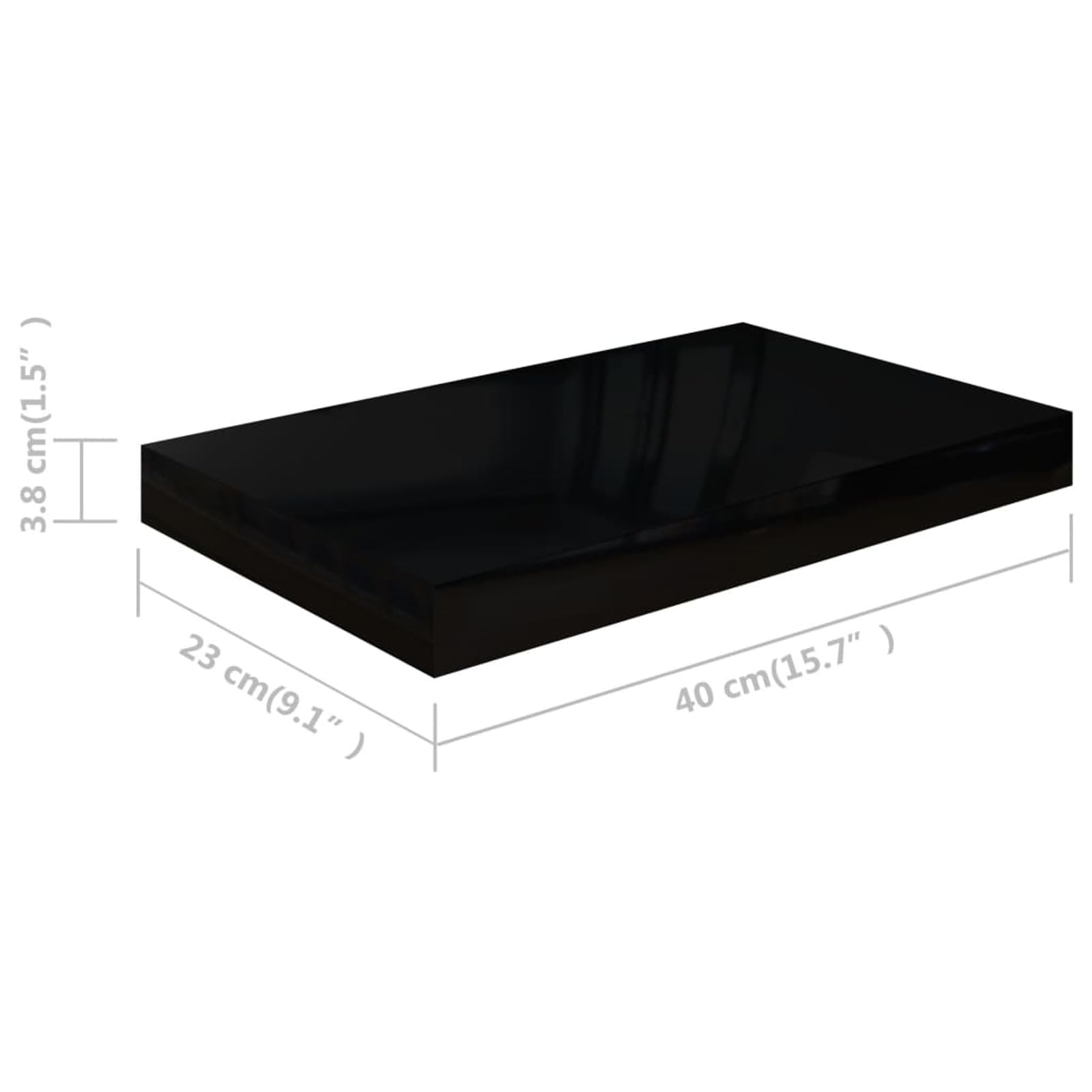 Homgoday Pływające półki ścienne, 4 szt. wysoki połysk, czarny, 40 x 23 x 3,8 cm, płyta MDF, regał ekspozycyjny na obrazy, półka wisząca na książki, do sypialni, salonu i kuchni, domu, biura, półka