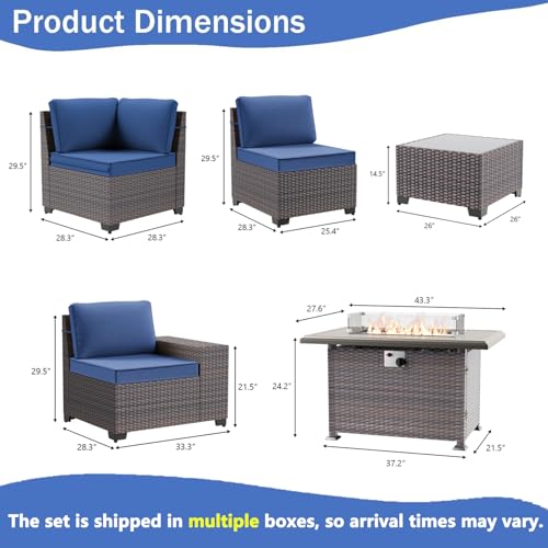 Image of 10 PCS Outdoor Patio Furniture Set,Outdoor Sectional Furniture with 43 inch 55000 BTU Gas Propane Fire Pit Table,PE Rattan Wicker Patio Conversation Set,Swivel Rocking Chairs Set,Navy Blue