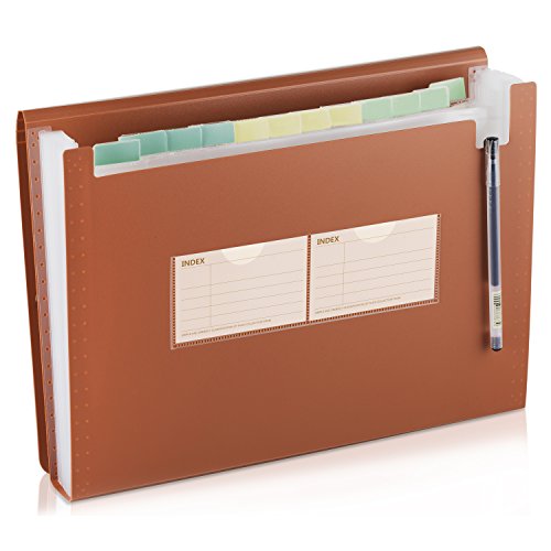 AhfuLife 13 vakken, A4, uitbreidbare ordners met 2 visitekaartvakken, uitbreidbare A4 bestandsmap en letterformaat organisator voor kantoor, huis, school, reizen rood