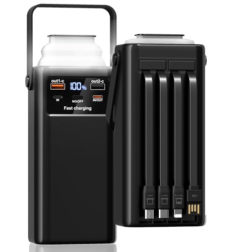 60000mAh Power Bank 35W Ricarica Rapida, Powerbank con 2 Cavi Integrati, Display Digitale, 7 Uscite, Torcia LED, Caricabatterie Portatile per Cellulare, Tablet, Viaggi ed Emergenze (Balck)