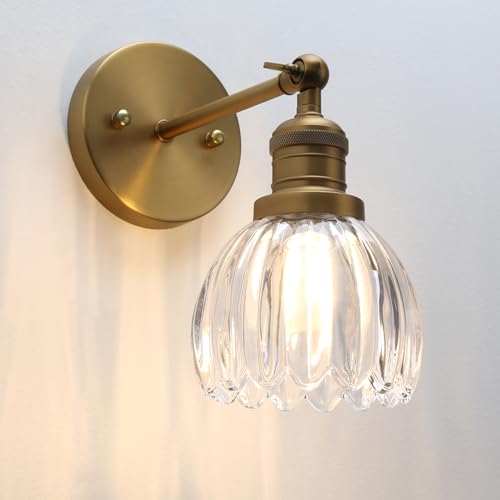 Phansthy E27 Vintage Wandleuchte Wandlampe mit gestreiftem Klarglas Tulpeform Lampenschirm Industrielle Wandbeleuchte für Wohnzimmer Badezimmer Küche Café Bar Club Hotel etc(Antike Farbe)