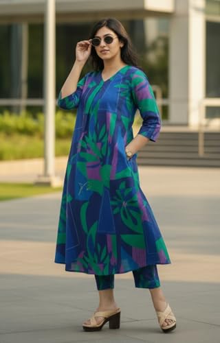 Image of Asmeriyo Women Printed Co Ord Set with Side Pocket | Women 2 Pic Kurta Set I Fancy Kurta Set | Stylish Kurti Outfit | Co-Ordination Wear | Festive and Casual wear (216-C-D-19-02)