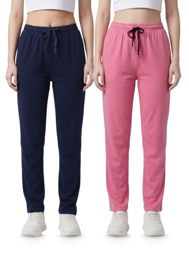 Image of Fflirtygo Cotton Solid Track Pant /Lounge Wear /Pocket Payjama �100% Export Quality Soft Cotton Night Wear /Pocket Pyjama for Women Combo Pack, Black & Blue Pyjama