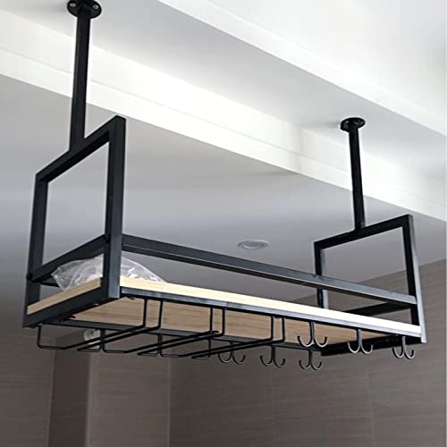 Soporte de techo para copas de vino, estante de almacenamiento de metal y madera maciza para cocina, bar, comedor, sala de estar, estante multifuncional para colgar (tamaño: 80 x 3)